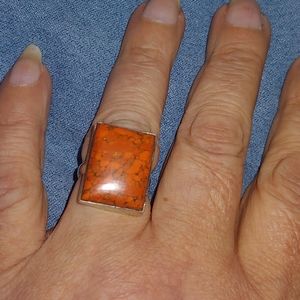 Size 6 Sterling silver coral turquoise ring